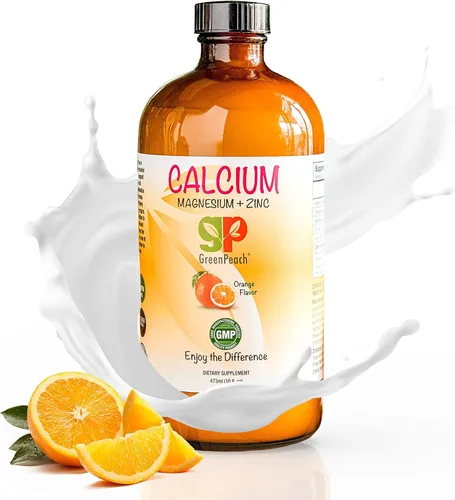 GreenPeach Calcio líquido para niños – Suplemento de magnesio, D3 y zinc – Citrato de calcio y vitamina D3 jarabe calmante para niños – Sin azúcar