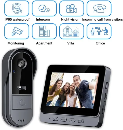 Miniatura 3 de TKMARS Timbre de puerta inalámbrico sin suscripción impermeable IP65 timbre de puerta con pantalla, no necesita aplicación/WiFi, video portero 1080P