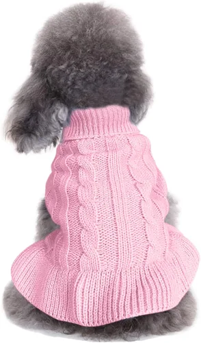 Miniatura 12 de Suéteres tejidos para perros pequeños, sudadera cálida para mascotas y gatos, ropa de invierno, suéter para gatitos y cachorros (Grande, azul claro)