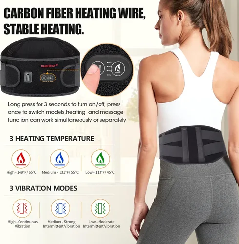 Miniatura 2 de CUEHEAT Cinturón de cintura con calefacción, almohadilla térmica inalámbrica para espalda baja, calefacción eléctrica y masaje, funciona con batería