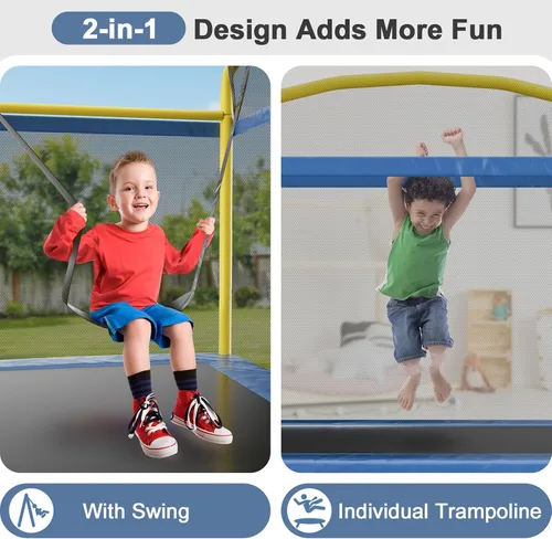 Miniatura 5 de Trampolín rectangular de 7.5 pies para niños, trampolines recreativos aprobados por ASTM de 78 pulgadas con columpio, trampolín pequeño para niños