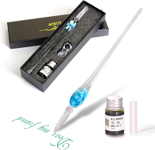 Miniatura 12 de Juego de bolígrafos de inmersión de vidrio, bolígrafo de caligrafía, bolígrafo de firma de cristal para arte, escritura, firmas, decoración y regalo