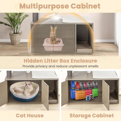 Miniatura 7 de Tangkula Árbol para gatos con caja de arena, torre para gatos con caja de arena, condominio para gatos, tabla de rascar, perca de felpa suave, bolas