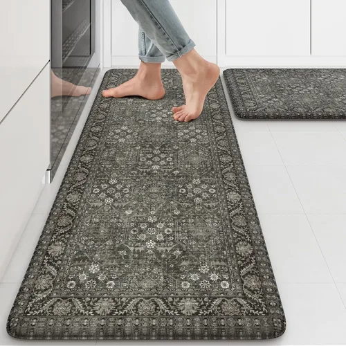Miniatura 39 de KIMODE Alfombra de Cocina Antifatiga 2 Piezas, Alfombras de Cocina Antideslizantes e Impermeables, Alfombra de Cocina de Estilo Rústico en Gris