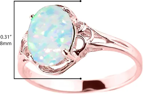 Miniatura 3 de Anillo solitario de ópalo ovalado cultivado en laboratorio con piedra natal de octubre de oro rosa de 14 quilates, talla 7, Oro rosa, oro, piedras