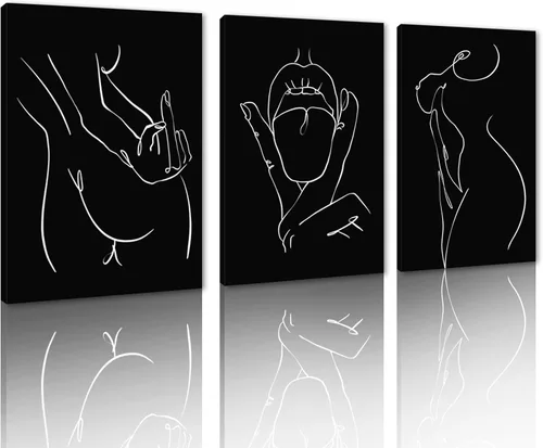Miniatura 36 de Novatique 3 piezas de arte de pared sexy en blanco y negro para parejas desnudas, decoración de pared abstracta de amor para mujeres y hombres, arte