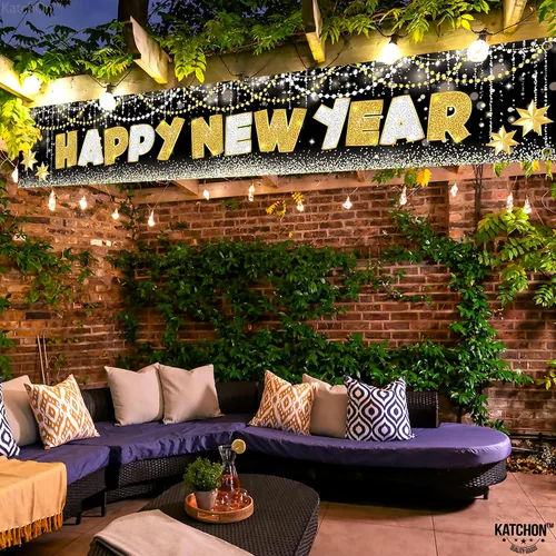 Miniatura 6 de KatchOn, XtraLarge Pancarta de Feliz Año Nuevo 2026-120X20 Pulgadas Letrero de Jardín de Año Nuevo para Decoraciones de Nochevieja 2026 Pancarta
