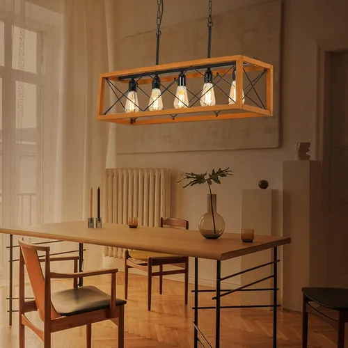 Miniatura 3 de DECOLUCE - Luces colgantes de cocina con cable enchufable, 5 luces de granja para comedor sobre mesa, candelabros rectangulares vintage