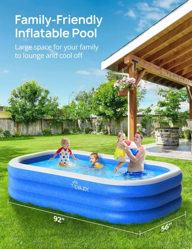 Miniatura 7 de EVAJOY - Piscina inflable de 92 x 56 x 20 pulgadas para fiesta acuática de verano, sin BPA, sobre el suelo, pelota de piscina para niños, patio