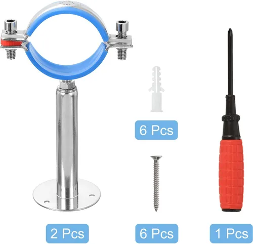 Miniatura 3 de uxcell Soporte de tubería de acero inoxidable, montaje en pared, soporte de tubo de montaje en techo, altura ajustable de 3.937-7.874 in para tubo