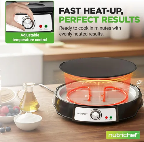 Miniatura 3 de NutriChef - Máquina de crepé eléctrica y plancha de cocina de encimera Placa caliente reversible antiadherente de 12 pulgadas con luces