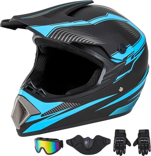 CARTMAN Casco de motocross para adultos, motocross, ATV, todoterreno, casco de motocicleta de cara completa, aprobado por DOT, negro mate y azul