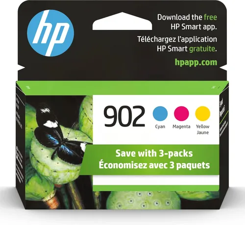 HP 902 | 3 cartuchos de tinta | Cian, magenta, amarillo | T6L86AN, T6L90AN, T6L94AN (T0A38AN # 140) (el empaque puede variar)