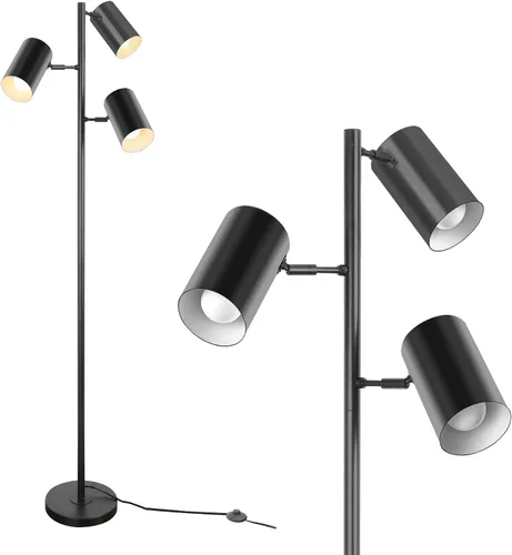 Ldeco lámpara de pie de árbol con 3 luces de 9W, bombillas LED E26, lámpara de pie alta y negra con 3 luces ajustables y giratorias, lámpara de pie