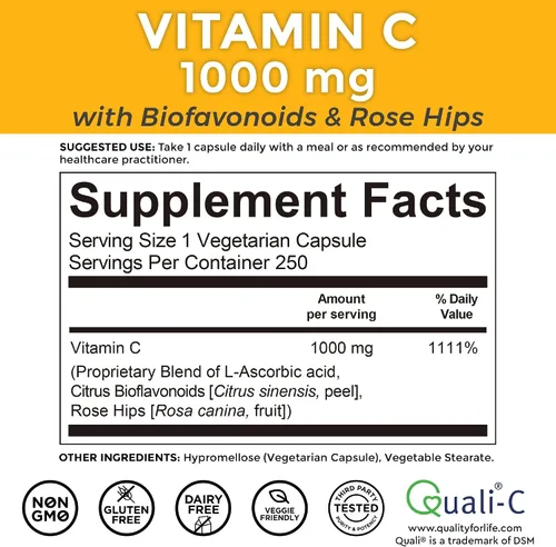 Miniatura 6 de Vitamina C Viva Naturals Premium Non-GMO con Bioflavonoides y escaramujos, 0.03527 oz, 250 cápsulas vegetales.