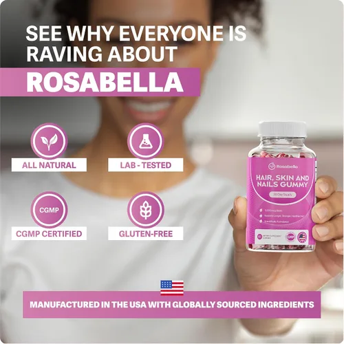 Miniatura 5 de Rosabella Gomitas para el crecimiento del cabello para mujeres y hombres – Gomitas veganas para el cabello con 5000 mcg de biotina – Vitaminas
