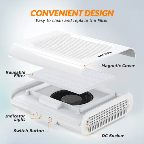 Miniatura 4 de Colector profesional de polvo de uñas, colector de polvo de uñas ajustable para uñas acrílicas, ventilador eléctrico de uñas, bajo ruido, colector