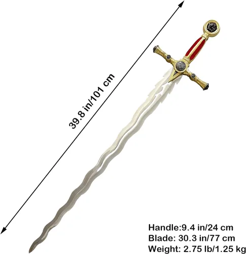 Miniatura 2 de Espada ceremonial masónica medieval de acero inoxidable de 39.8 pulgadas con placa de exhibición para colección, cosplay