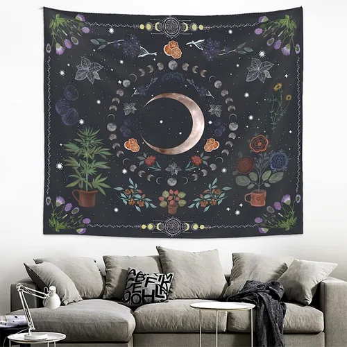 Miniatura 4 de LINICE Tapiz de plantas, tapiz de fase lunar de la naturaleza para colgar en la pared, tapiz bohemio de mandala estético para decoración