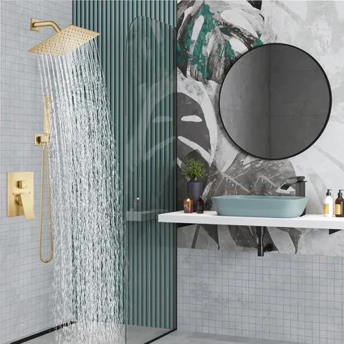 Miniatura 2 de Midanya Juego de grifo de ducha, sistema de ducha de montaje en pared con cabezal de ducha de lluvia cuadrado y rociador manual, cuerpo de válvula