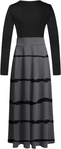 Miniatura 5 de Vestido bohemio con estampado de rayas para mujer, vestido largo de manga larga, cuello redondo, acampanado, maxi vestidos fluidos