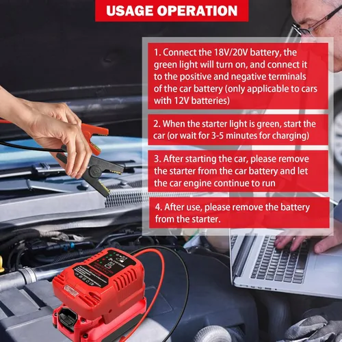 Miniatura 7 de Adaptador de arrancador de batería para auto para baterías Craftsman 20V V20, arrancador de batería de auto calibre 11, cables de refuerzo de auto