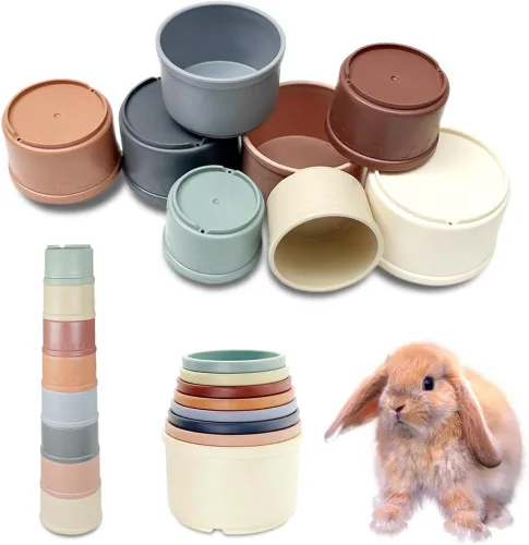 Qoaimu 8 piezas de juguetes de conejito apilables para conejos y animales pequeños, coloridos vasos de anidación reutilizables de diferentes
