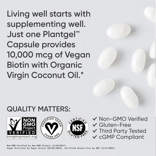 Miniatura 4 de Biotina de 0.00035 oz con aceite de coco, no transgénicos y sin gluten, 120 minicápsulas blandas vegetarianas