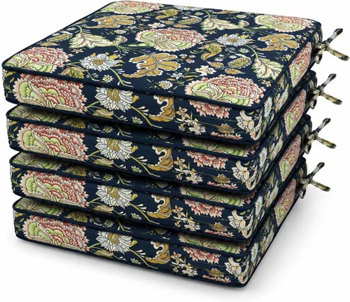 Miniatura 25 de Cojines para sillas de exterior de 19 x 19 pulgadas, impermeables, para muebles de patio, jardín, sofá con cremallera y correas ajustables, juego