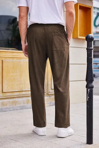 Miniatura 3 de COOFANDY Pantalones casuales de pana para hombre, pantalones elásticos con cintura elástica ajustable
