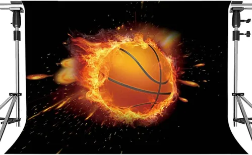 Miniatura 2 de Telón de fondo de fiesta de baloncesto con llamas, fondo de fotos de juego de baloncesto, MEETSIOY negro, accesorios de estudio, pancarta