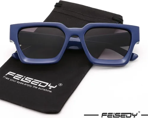 Miniatura 117 de FEISEDY Gafas de sol cuadradas retro de los años 90 para mujeres y hombres, gafas de sol rectangulares gruesas de moda con protección UV400 B2385