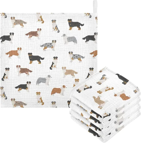 Miniatura 30 de Toallas de algodón para bebé, toallas de baño unisex para recién nacidos, toallitas naturales para piel delicada, 11.8 x 11.8 pulgadas, paquete de 5