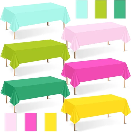 Miniatura 11 de Mwellewm 6 manteles de plástico desechables, mantel de arcoíris de colores surtidos, rectangular de neón colorido a granel sólido para cumpleaños