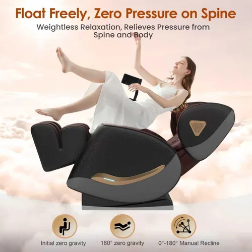 Miniatura 6 de Silla de masaje Shiatsu de cuerpo completo 3D de gravedad cero con rodillos de 10 nodos, 20 bolsas de aire, calefacción de cintura y piernas, audio