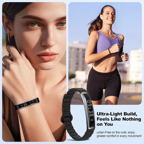 Miniatura 4 de Pulsera inteligente para mujer, rastreador de actividad de salud, monitor de frecuencia cardíaca y estrés 24/7, monitor de sueño 24H, pulsera Negro
