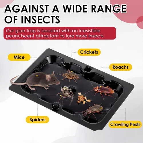 Miniatura 3 de Qualirey Paquete de 12 trampas de pegamento para ratones de 4.6 x 3.2 pulgadas, trampas adhesivas precebadas para ratones, ratas, cucarachas, Negro