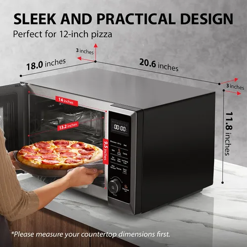 Miniatura 5 de TOSHIBA Horno de microondas combinado con freidora de aire 8 en 1 para encimera, con convección, parrilla, modo de eliminación de olores, plato
