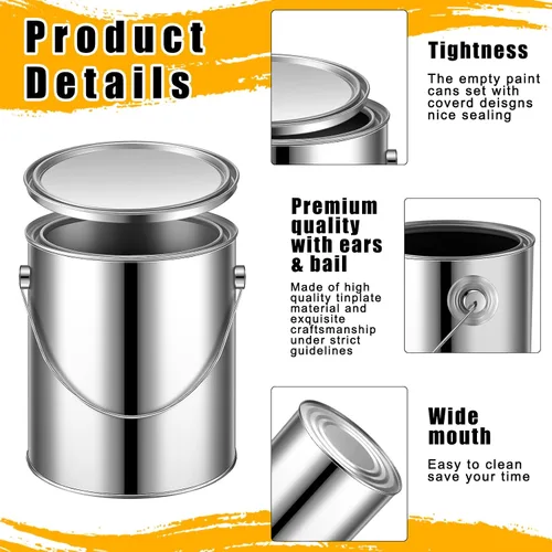 Miniatura 3 de Uiifan 4 latas de pintura vacías de 1 galón con tapas, cubos de pintura de metal con asa para barniz, manualidades, almacenamiento de suministros