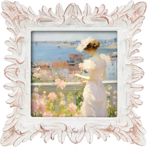 Miniatura 10 de Marcos de fotos vintage blancos para pared y mesa, marcos de fotos antiguos pequeños de 4 x 6 pulgadas con diseño floral adornado, estilo pintado a