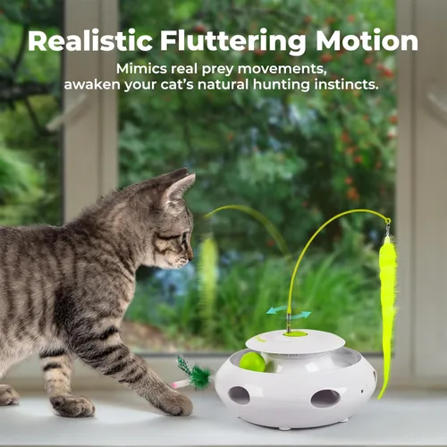 Miniatura 5 de ALL FOR PAWS Juguete interactivo 3 en 1 para gatos con bolas rodantes, juguete de plumas Whack-a-Mole, juguetes giratorios automáticos para gatitos