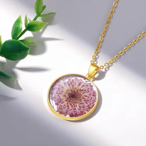 Miniatura 35 de Forget-Me-Not and Queen Anne's Lace Pressed Wildflower Necklace Birth Month Real Flower Necklace Gold/Silver Pressed Flower Jewelry