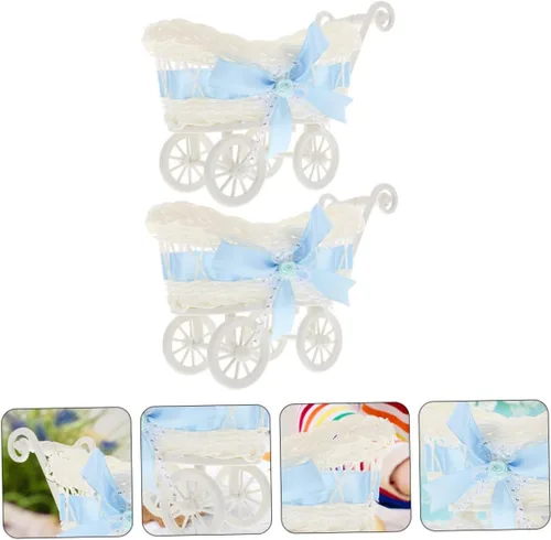 Miniatura 5 de 2 cestas tejidas de ratán de imitación, lindo carrito de almacenamiento de dulces para fiestas, duchas y decoración para golosinas y juguetes