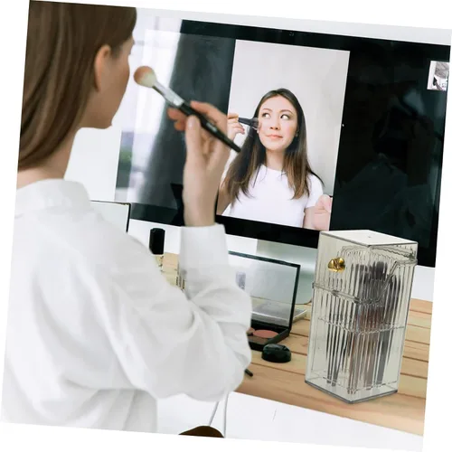 Miniatura 8 de Angoily Organizador de brochas de maquillaje, almacenamiento transparente para pinceles, bolígrafos y cosméticos, diseño estable, artesanía fina