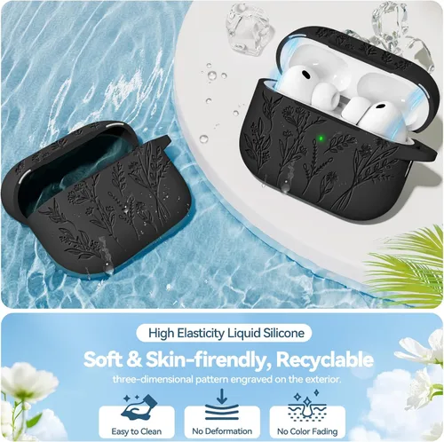 Miniatura 6 de Funda para Airpods Pro 3 con tapa magnética, fundas grabadas con flores para Apple AirPods Pro de 3ª generación 2025, funda de silicona suave
