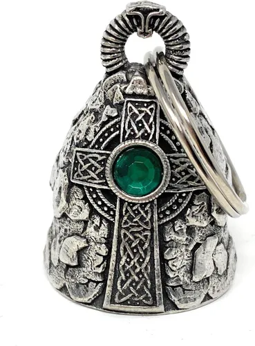 Bravo Bells Campana de diamante de cruz celta - Accesorio de campana de motociclista o llavero para buena suerte en la carretera, Plata antigua