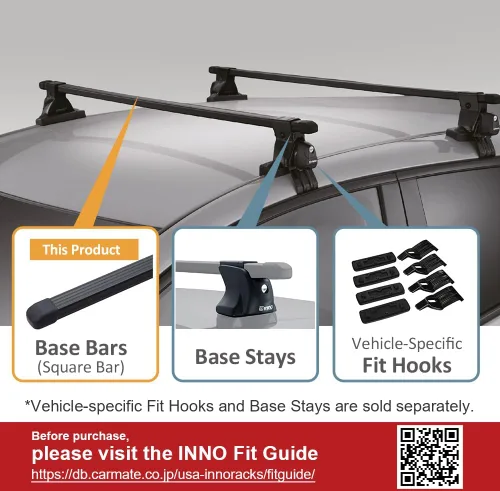 Miniatura 6 de INNO IN-B107A Barras transversales cuadradas para sistemas de estanterías de techo - 42 pulgadas (1 par) (negro)