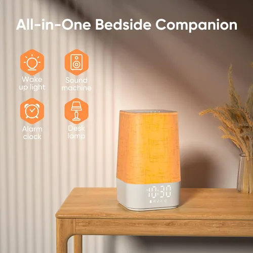 Miniatura 2 de Máquina de Ruido Blanco con 30 Sonidos Relajantes, Temporizador de Sueño, Lámpara de Mesita de Noche Regulable con Luz Nocturna y Reloj, Reloj