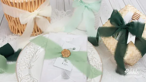 Miniatura 6 de Ribbli - Cinta de gasa de seda de chifón verde bosque, de 1.5 pulgadas x 30 yardas - Hecha a mano, con flecos, para invitaciones de boda, envolver