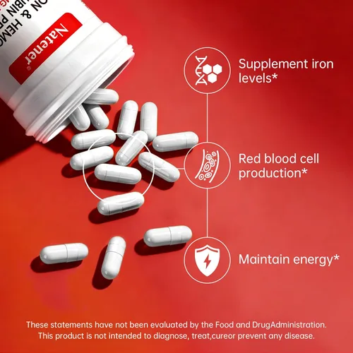 Miniatura 4 de Suplemento de hierro de 36 mg con 500 mg de remolacha, hierro quelado cuádruple y péptido de hemoglobina sinérgica – Absorción mejorada sin efectos